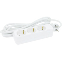 Vit 3-vägs grenuttag med kabel och kontakt.