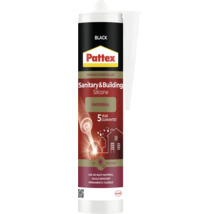 Pattex universell sanitär- och byggsilikon i svart, ultraviolettbeständig och mögelresistent, 5 års garanti.