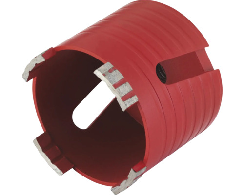 Diamantborrkrona i rött med segmenterade skärkanter för borrning i sten och betong.