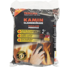 Trollull kamin glasrengörare av stålull för kemikaliefri rengöring av kaminens glas.