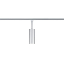 Modern cylindrisk spotlight för skena i silverfärgad metall.
