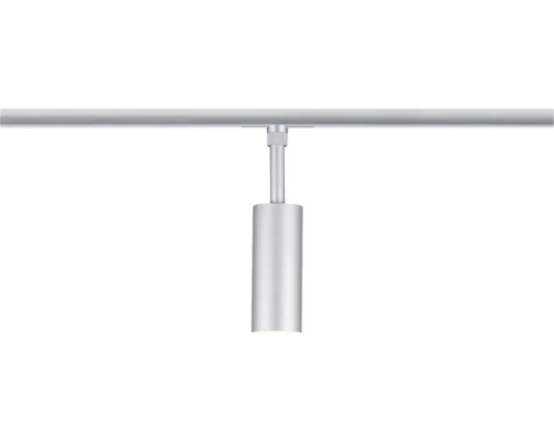 Modern cylindrisk spotlight för skena i silverfärgad metall.