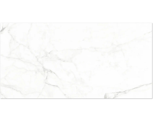 Vägg- eller golvplatta i vit marmorimitation med grå ådring.