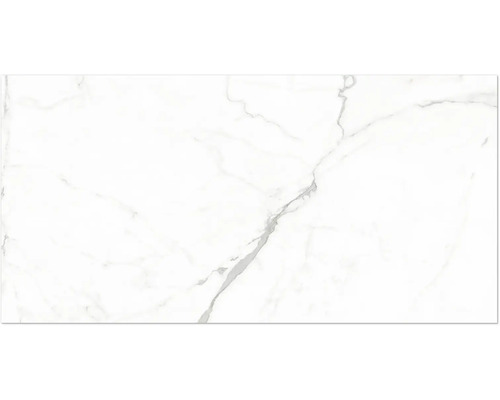 Platta i granitkeramik med marmorutseende och grå ådring för vägg och golv.