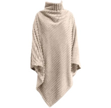 Beige poncho med polokrage och ribbstruktur