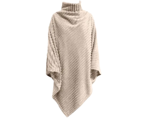 Beige poncho med polokrage och ribbstruktur