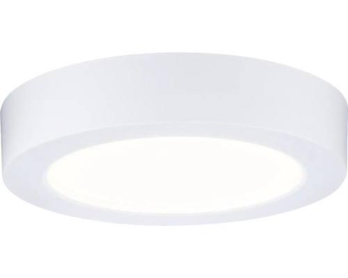 Rund LED-taklampa i vitt med platt hölje och matt ljusyta.
