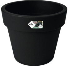 Rund svart blomkruka i plast från elho, tillverkad av återvunnet material med 5 års garanti.