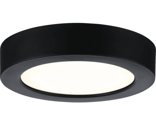 Rund svart LED-taklampa med vit diffusor.