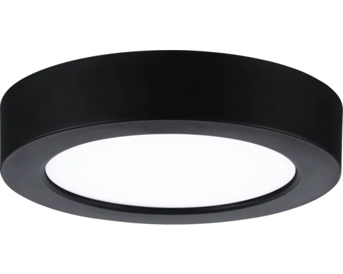 Rund LED-taklampa i svart utförande med vit ljusyta.
