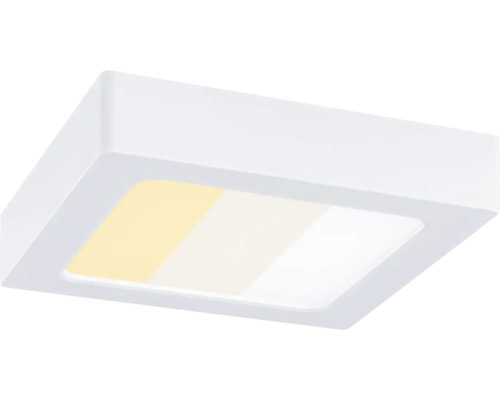 Kvadratisk LED-taklampa med tre inställbara färgtemperaturer.