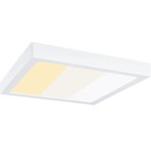Fyrkantig LED-panel taklampa med ställbar färgtemperatur och vit ram.