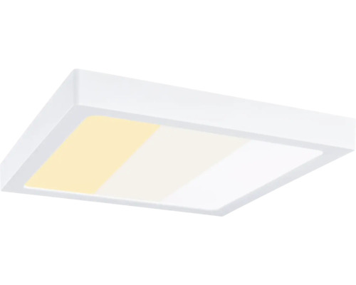 Fyrkantig LED-panel taklampa med ställbar färgtemperatur och vit ram.