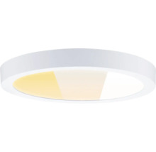 Rund LED-taklampa i vitt med justerbar färgtemperatur från varmvitt till kallvitt.