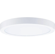 Rund, platt LED-taklampa i vitt.