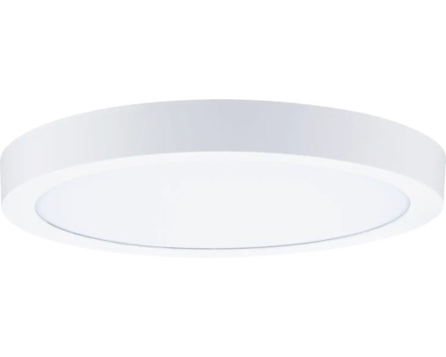 Rund, platt LED-taklampa i vitt.