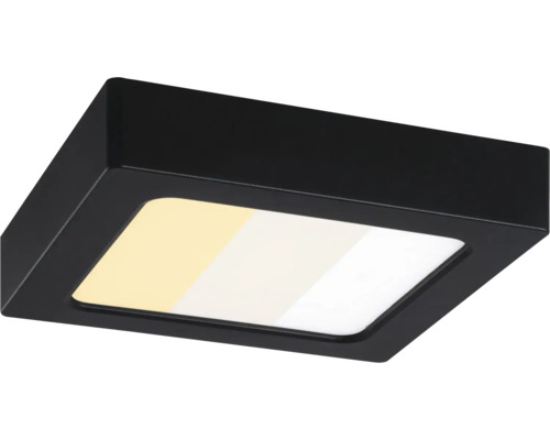 Kvadratisk LED-lampa i svart med justerbar färgtemperatur från varmvitt till dagsljusvitt.