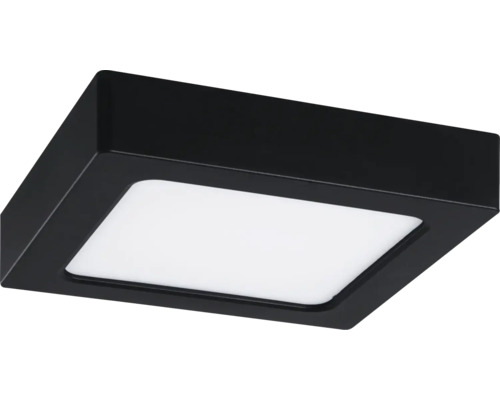 Kvadratisk LED-taklampa i svart med vit diffusor.