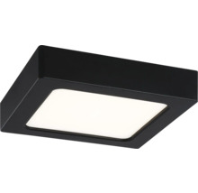Kvadratisk LED-taklampa i svart med vit lysande yta.