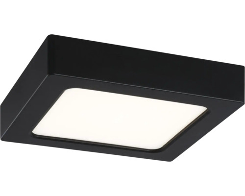 Kvadratisk LED-taklampa i svart med vit lysande yta.