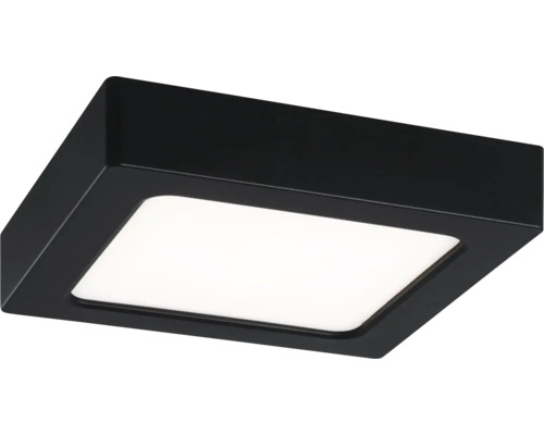 Kvadratisk LED-taklampa med svart ram och vit diffusor.