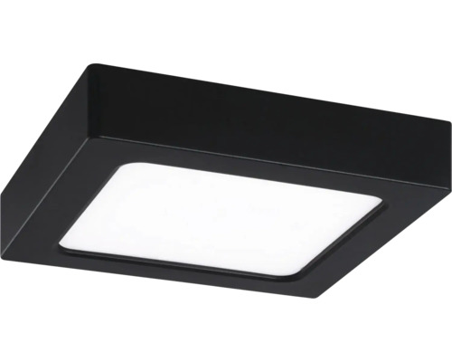 Kvadratisk LED-taklampa i svart med vit diffusor.