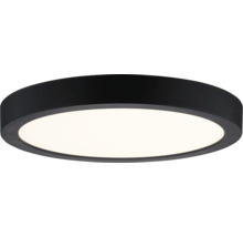 Rund LED-taklampa med svart ram och vit diffusor.