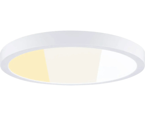 Rund LED-taklampa i vitt med justerbar färgtemperatur från varmvitt till kallvitt.