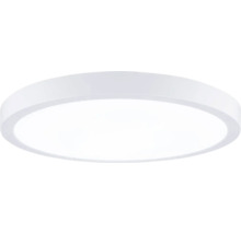 Rund, platt LED-taklampa i vitt, paneldesign.