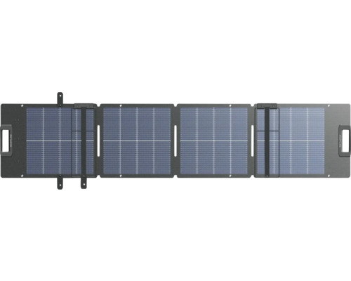 Vikbar EcoFlow solpanel med fyra solpaneler och integrerade bärhandtag för mobil strömförsörjning.