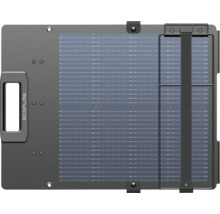 Hopfällbar bärbar EcoFlow solpanel med bärhandtag, EcoFlow Logo och strukturerad yta.