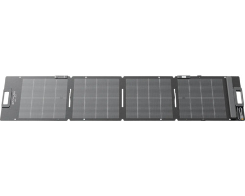 Bärbar, vikbar solpanel från EcoFlow med fyra segment och integrerade bärhandtag för mobil strömförsörjning.