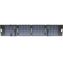 Vikbar EcoFlow solpanel med fyra sektioner, integrerade handtag och stöd för bärbar elproduktion.