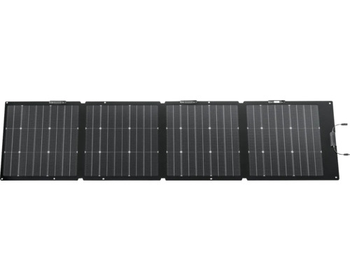 Vikbar solpanel med fyra monokristallina moduler för mobil strömförsörjning.