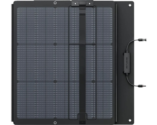 EcoFlow bärbar solpanel med anslutningskablar och monteringshål.