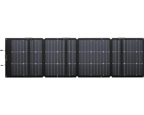 Vikbar solpanel med fyra moduler och integrerade anslutningskablar.