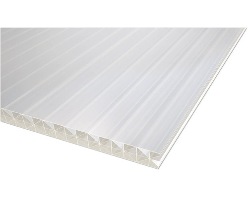 Kanalplastskiva av polykarbonat, transparent, med ribbstruktur.