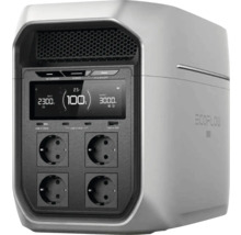 EcoFlow bärbar powerstation med digital display, fyra eluttag, USB-portar och ventilationsgaller.
