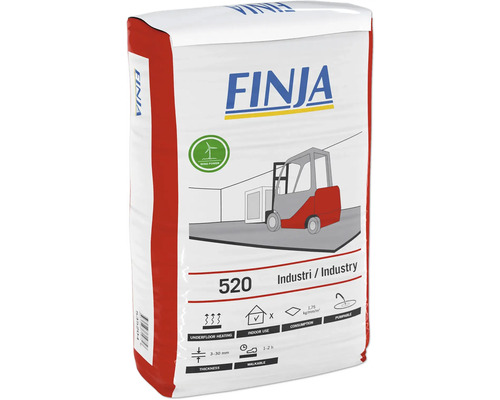 Finja 520 Industri golvavjämning, pumpbar, inomhusbruk, lämplig för golvvärme, tjocklek 3 till 30 millimeter, gångbar efter 1 till 2 timmar.