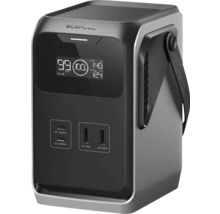 Bärbart kraftverk EcoFlow med digital display, USB-C- och USB-A-portar samt bärrem.