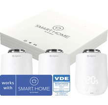 Smart Home by hornbach startset med gateway och tre Zigbee radiatortermostater, VDE testad informationssäkerhet.