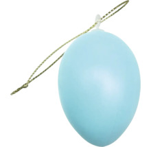 Blått påskägg med upphängningsögla för påskdekoration.