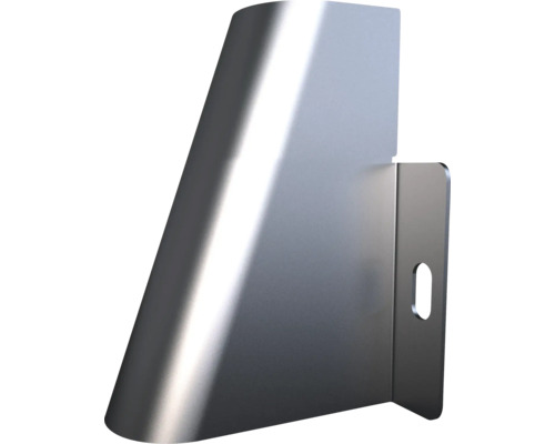 Koniskt väggfäste av metall med sidofästplatta.