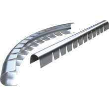 Böjbar övergångsprofil av metall, ett rakt och ett böjt stycke visar flexibiliteten.