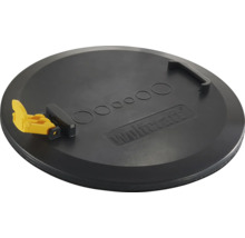 Wolfcraft borrmall för hålväggsdosor av svart plast med gul spännarm, handtag och Wolfcraft Logo.