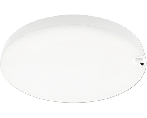 Rund vit LED-taklampa med integrerad rörelsesensor.