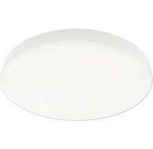 Rund taklampa av plast i vitt.