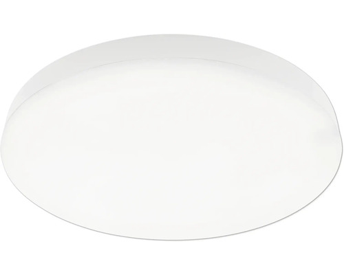 Rund taklampa av plast i vitt.