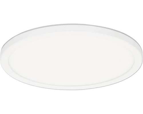 Rund vit LED-taklampa med platt profil och diffus kupa.