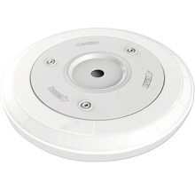 Monteringssockel för rökdetektor i vit plast med pilmarkeringar för öppning.